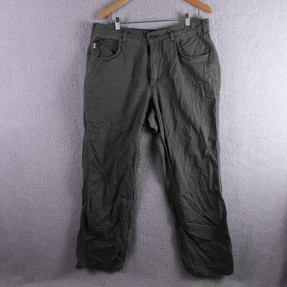 Carhartt FR Flame Resistant Work Pants Mens 36x32 Moss Green Canvas FRB159-MOS